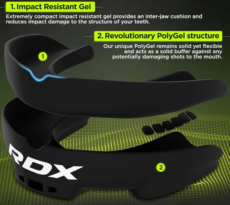 Rdx حارس الفم للملاكمة MMA كيك بوكسينغ موياي تاي جودو كاراتيه - واقي فم للبالغين مع علبة تخزين، فنون القتال كرة القدم لاكروس هوكي الرياضات الاحتكاكية - فوق 12 سنة - Image 3